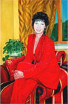 The portrait of young woman in red